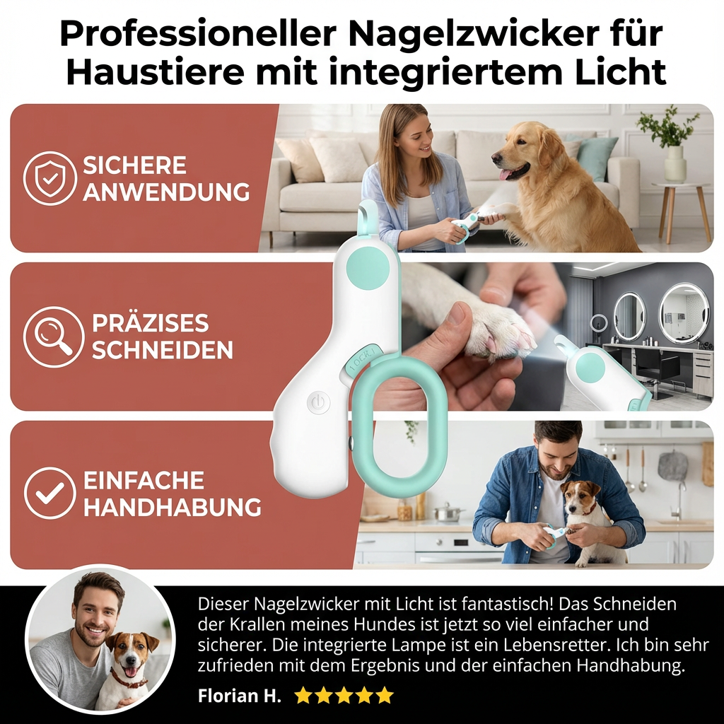 Professioneller Nagelzwicker für Haustiere mit integriertem Licht