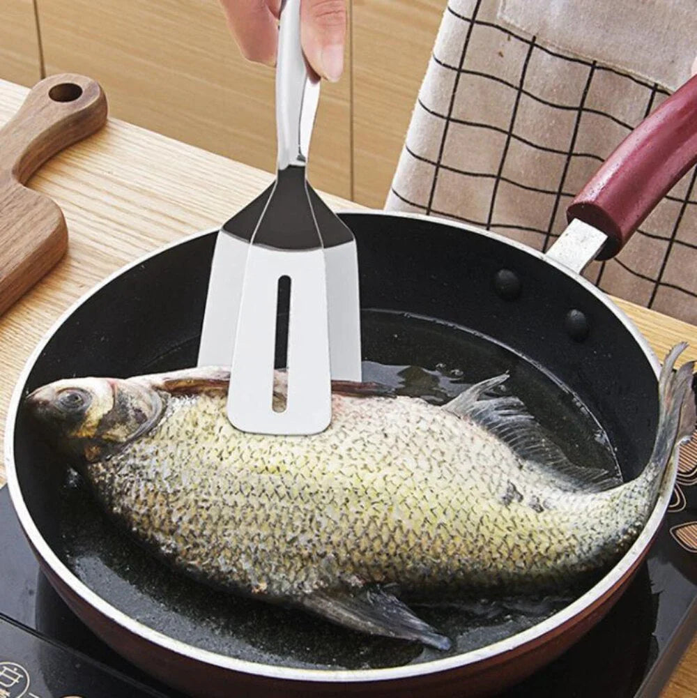 Doppelseitiger Edelstahlwender mit rutschfestem Griff – Ideal für Grillen und Braten