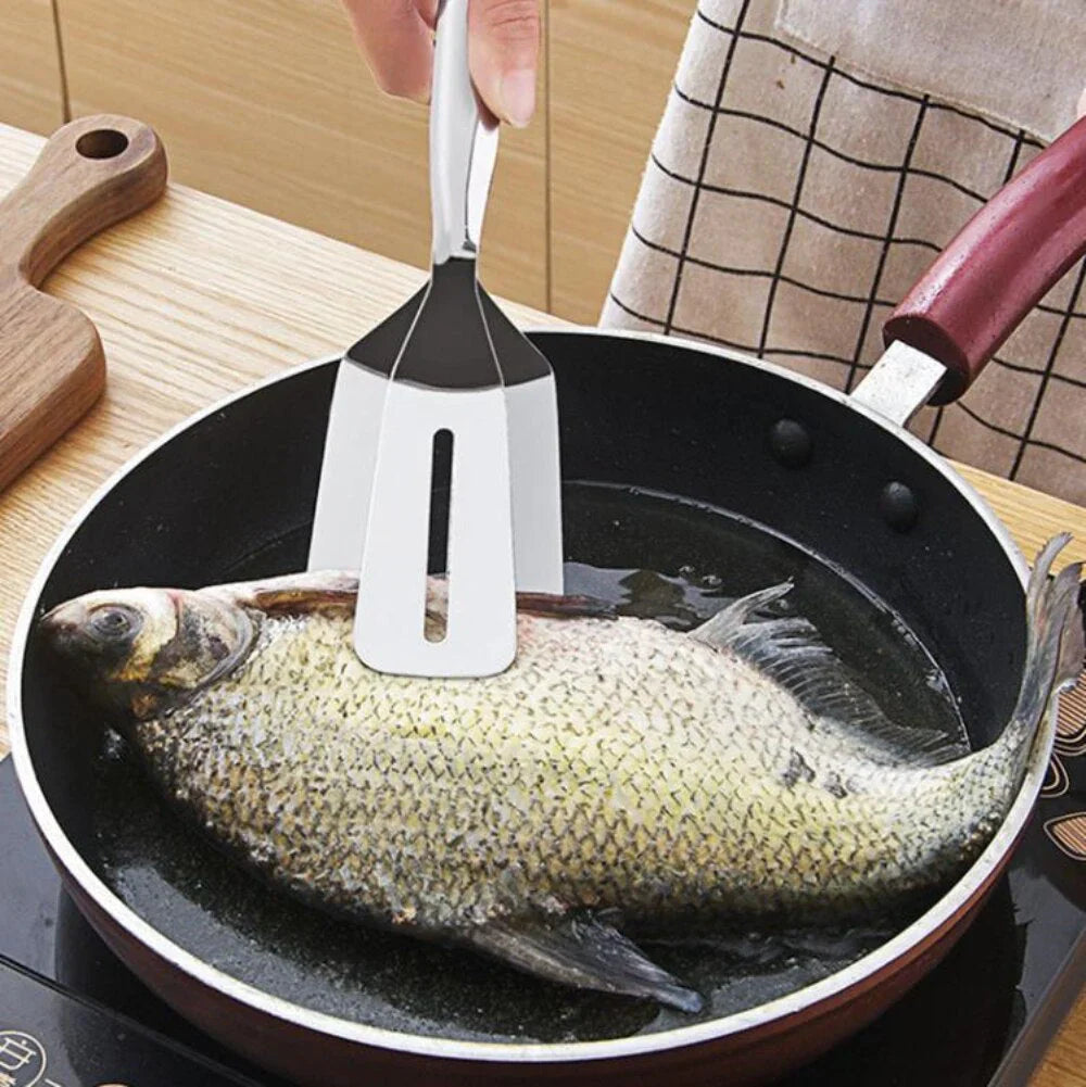 Doppelseitiger Edelstahlwender mit rutschfestem Griff – Ideal für Grillen und Braten