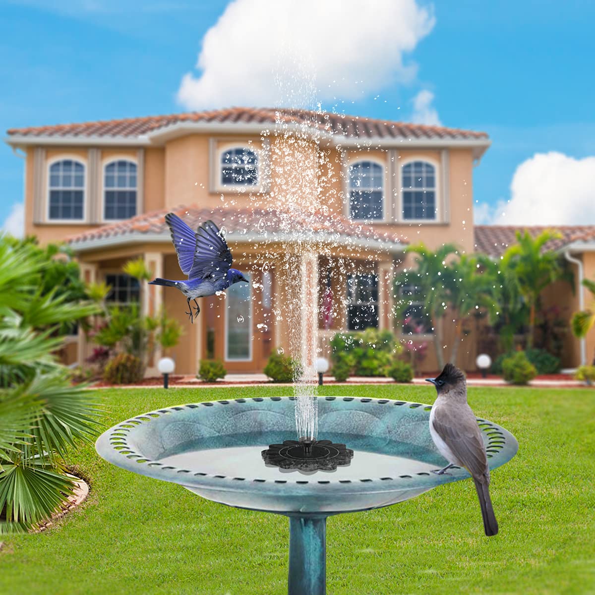 Solarbetriebener Springbrunnen für den Garten – Blumen-Design Wasserfontäne für Teiche und Pools