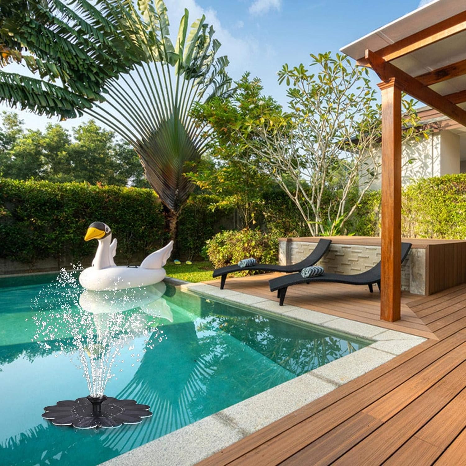 Solarbetriebener Springbrunnen für den Garten – Blumen-Design Wasserfontäne für Teiche und Pools