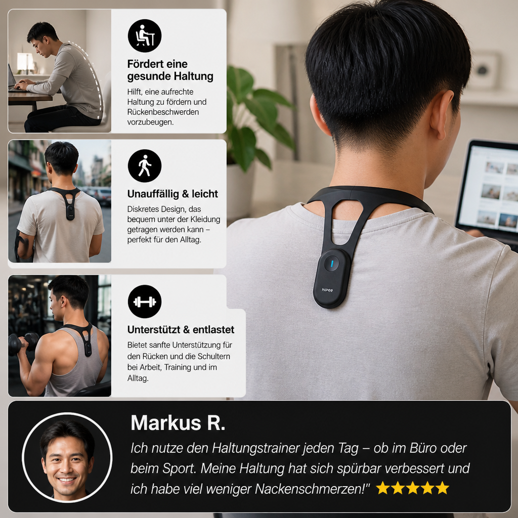Ergonomischer Rücken- und Haltungstrainer zur Unterstützung einer gesunden Körperhaltung im Alltag