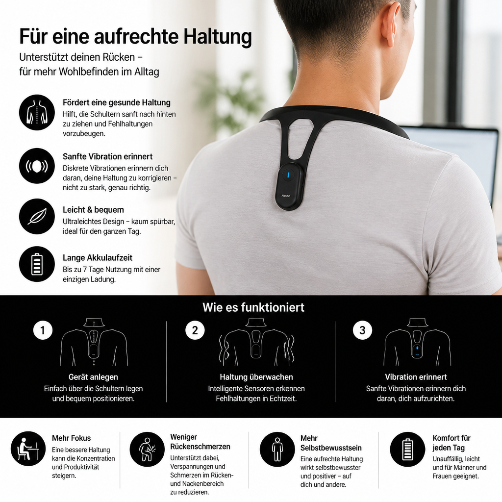 Ergonomischer Rücken- und Haltungstrainer zur Unterstützung einer gesunden Körperhaltung im Alltag