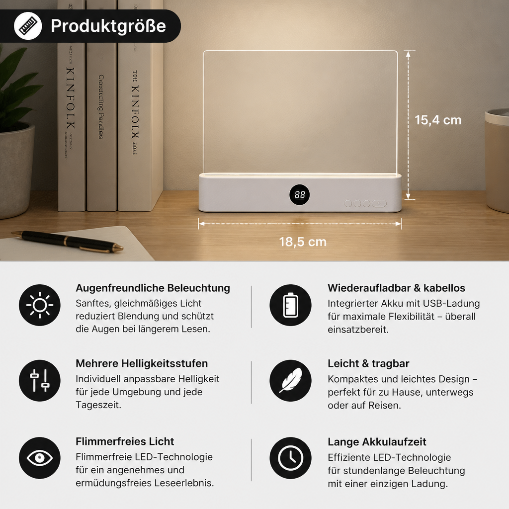 Wiederaufladbare LED-Leselampe – tragbare Buch- und Nachtleselampe für gemütliche und stressfreie Momente