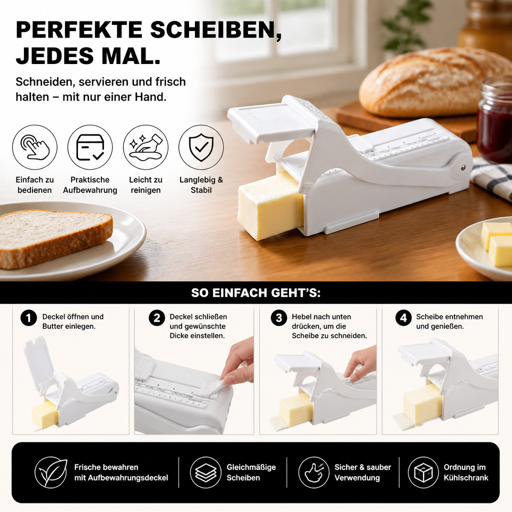 Butterschneider mit Aufbewahrungsdeckel für einfaches Schneiden und Frischhalten