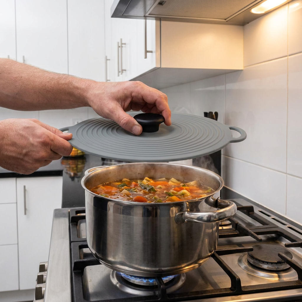 Universeller Silikon Topfdeckel für Frischhalten und Kochschutz