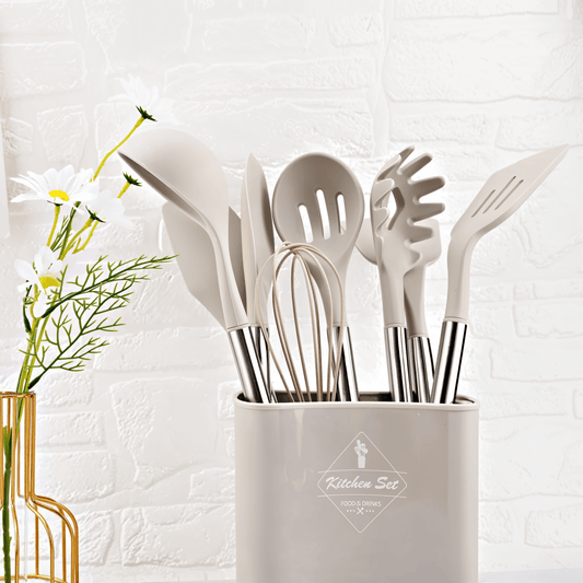 Culinara Pro – 12-teiliges Silikon-Küchenutensilien-Set mit Edelstahlgriffen