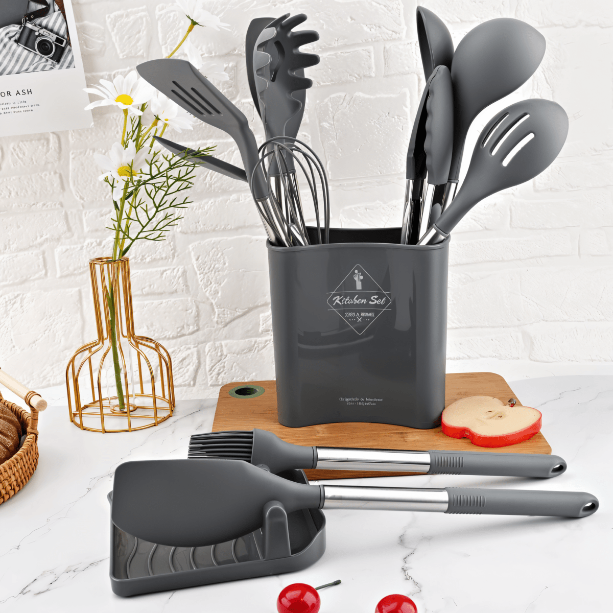 Culinara Pro – 12-teiliges Silikon-Küchenutensilien-Set mit Edelstahlgriffen