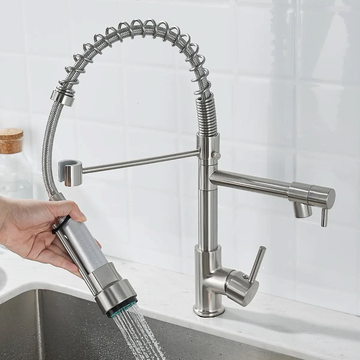 DUALFLOW Küchenhahn – Schwarzer Wasserhahn Mit Doppelauslass & Einhebelbedienung