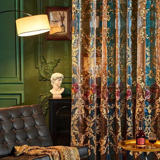 Eleganter Vintage Jacquard-Vorhang mit Kunstvoller Stickerei für Stil & Sichtschutz 0