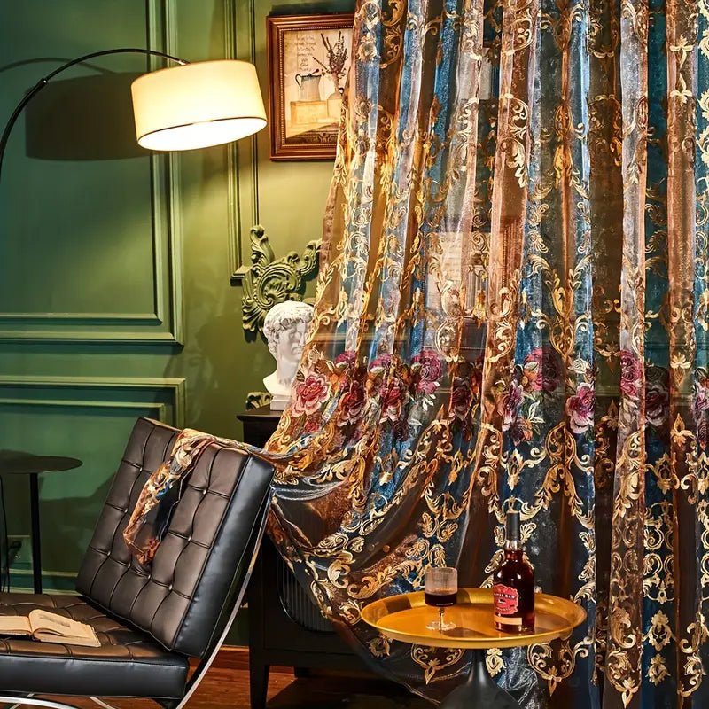 Eleganter Vintage Jacquard-Vorhang mit Kunstvoller Stickerei für Stil & Sichtschutz 1