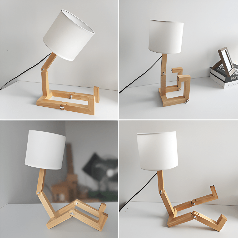 LUMIROBOT – Verstellbare Holzlampe im Roboterdesign für Lese- & Arbeitslicht