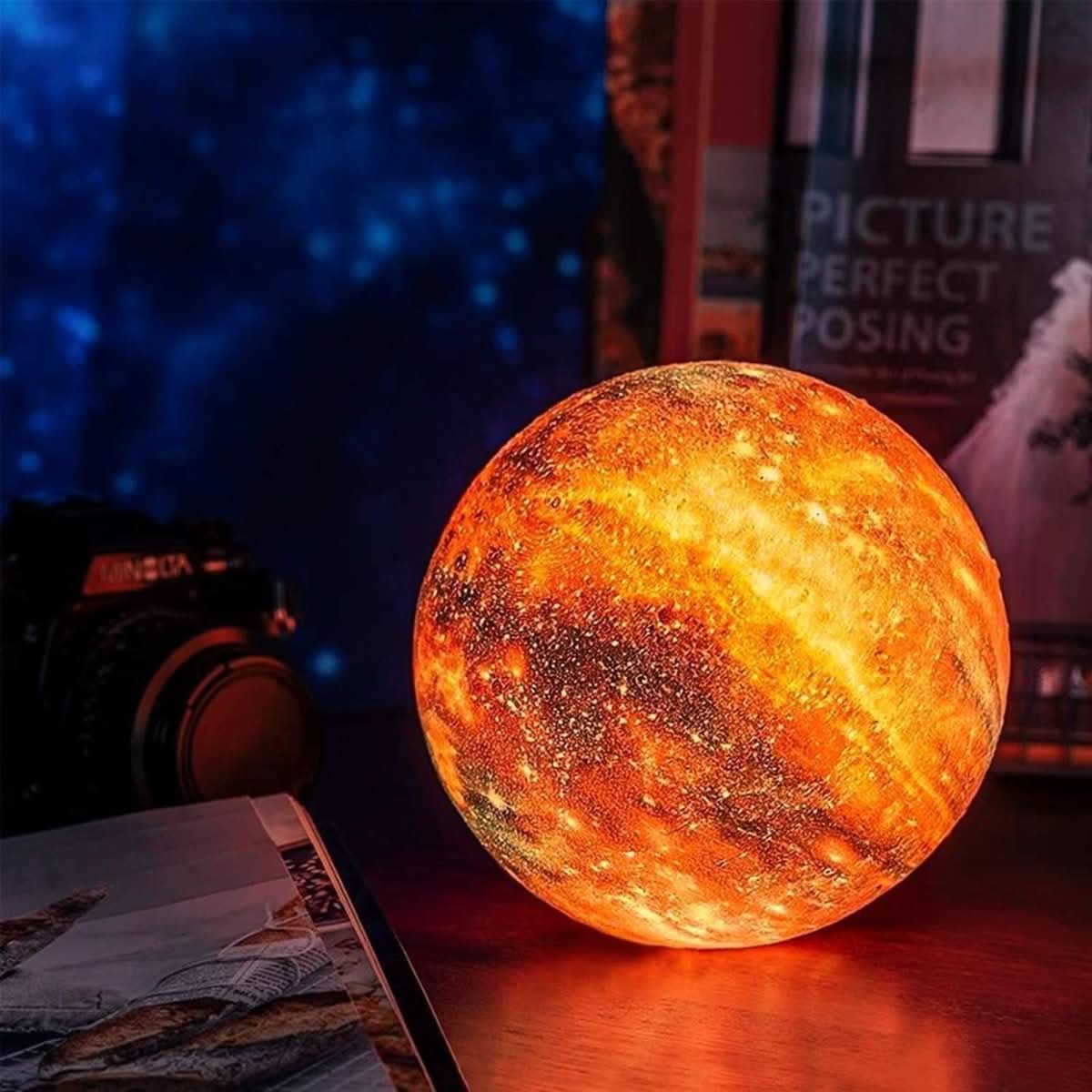 Galaxie Mondlampe – 3D-Mondlampe mit 16 Farben und Holzständer für Stimmungsvolle Beleuchtung