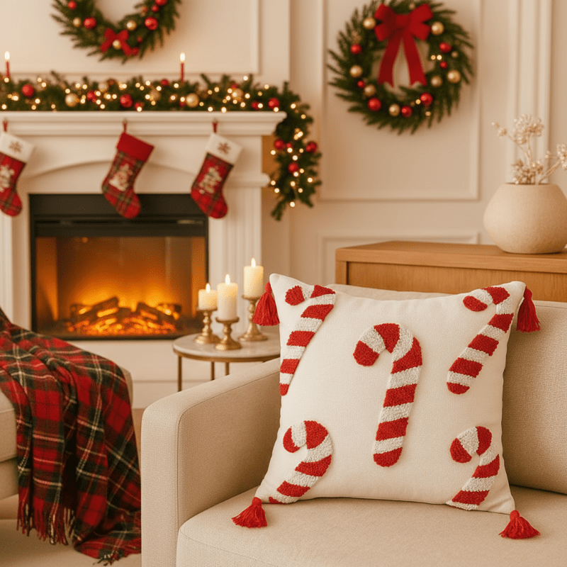 GLEAMCUSH – Festlicher Weihnachtskissenbezug mit Zuckerstangenmotiv und weichem Polyestergewebe 2
