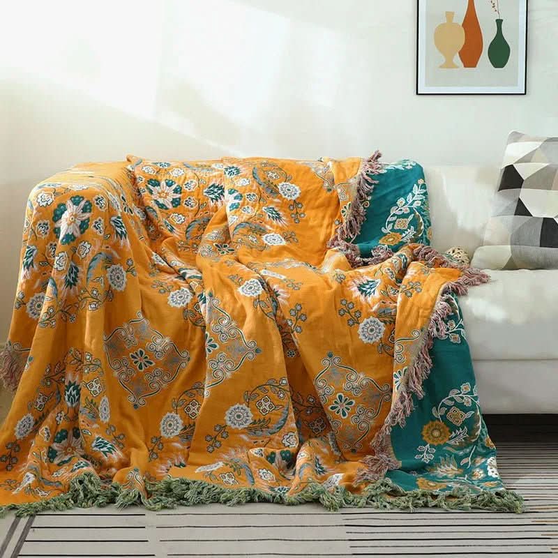NordicLoom Bezug – Stilvolle Baumwolldecke mit Boho-Jacquard für Ganzjährigen Komfort