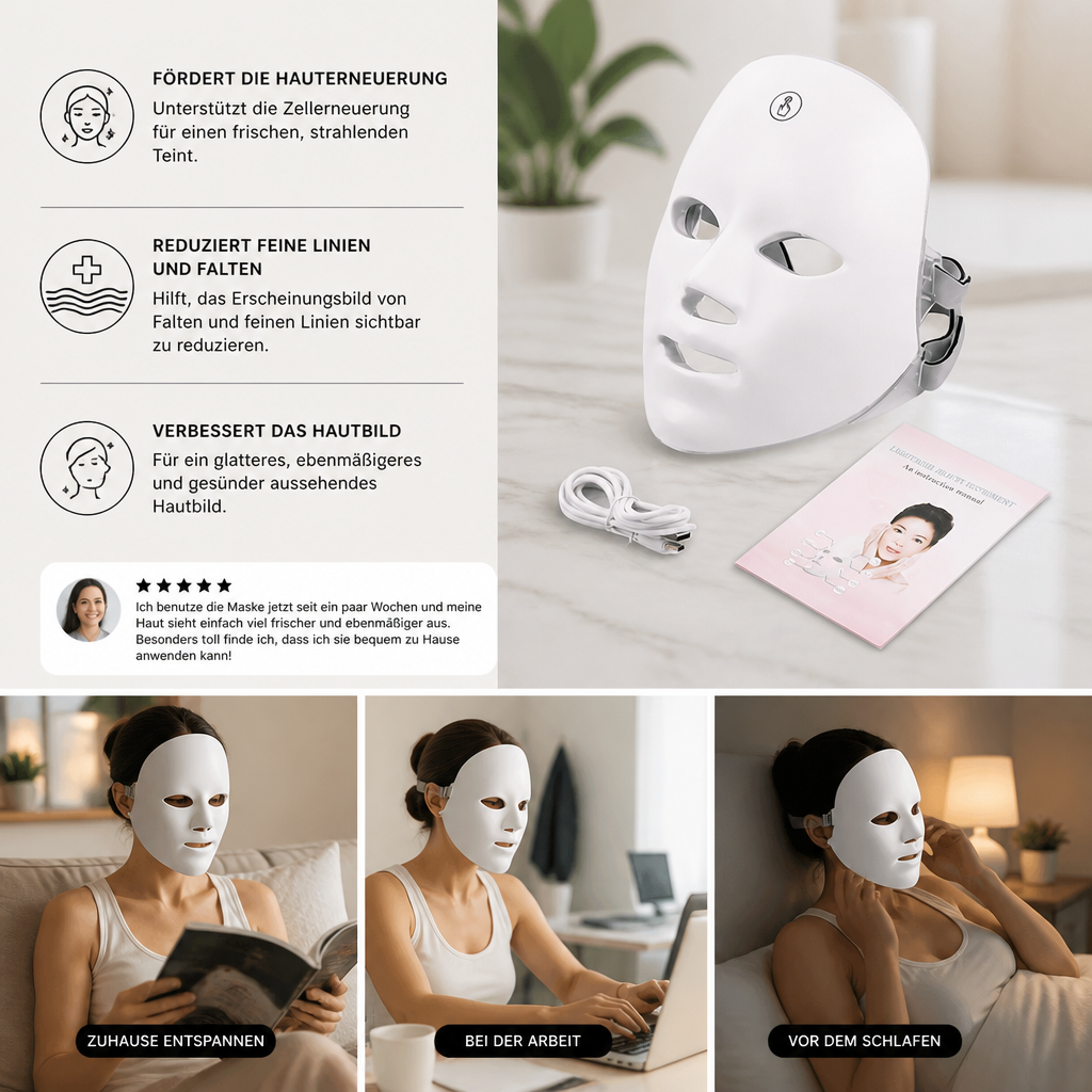 LED Gesichtsmaske – Professionelle Lichttherapie zur Hautverjüngung für Zuhause