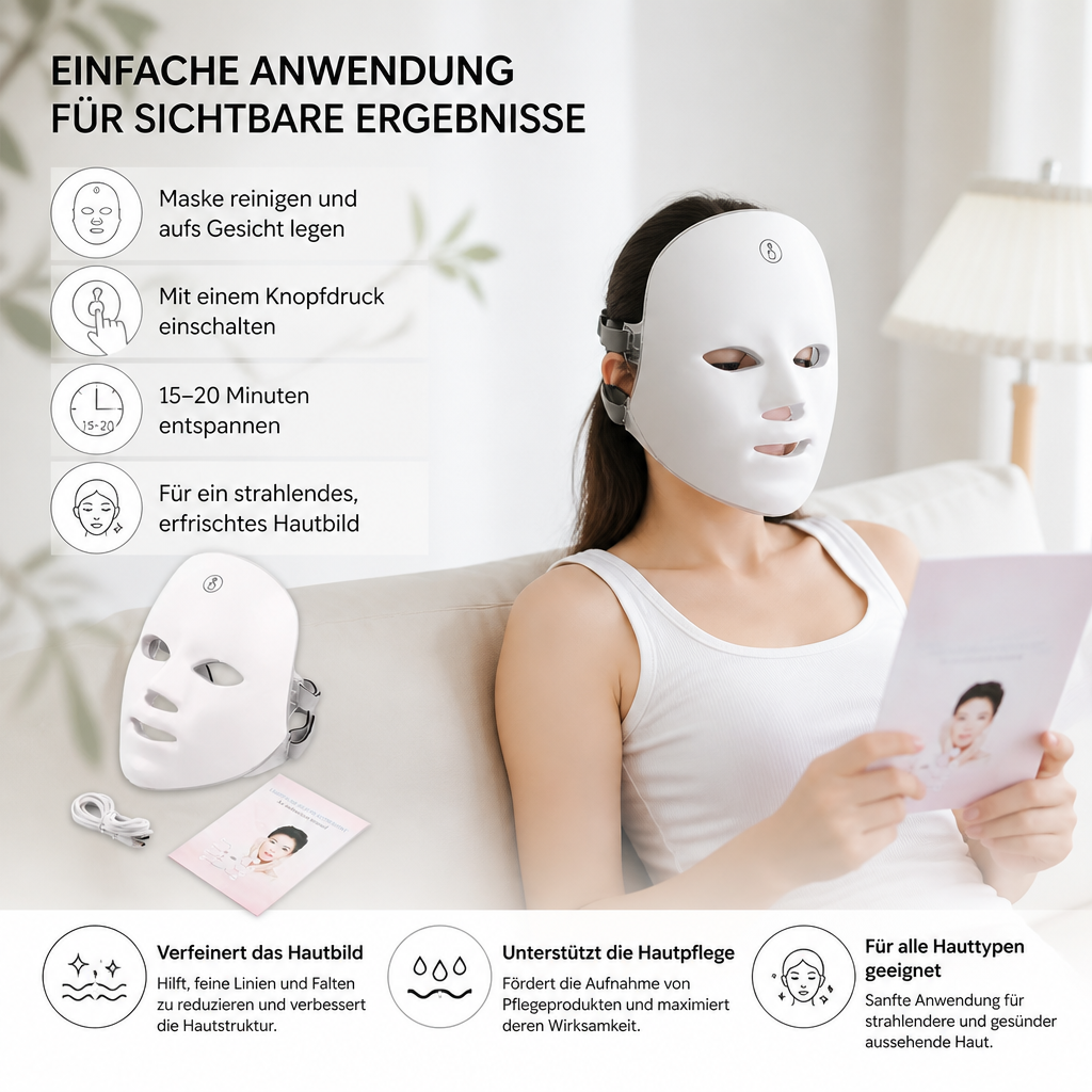 LED Gesichtsmaske – Professionelle Lichttherapie zur Hautverjüngung für Zuhause
