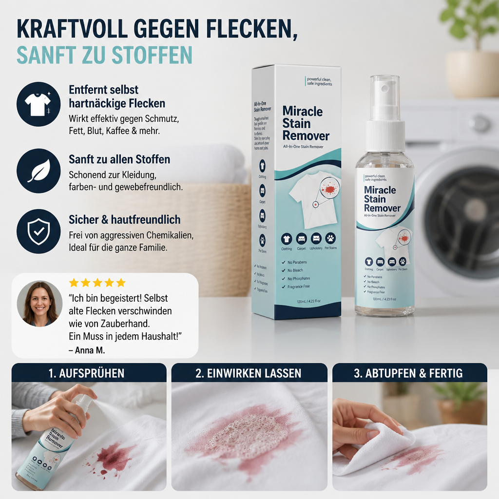 Wunder-Fleckenentferner-Spray – Stark gegen Flecken, schonend zu Textilien