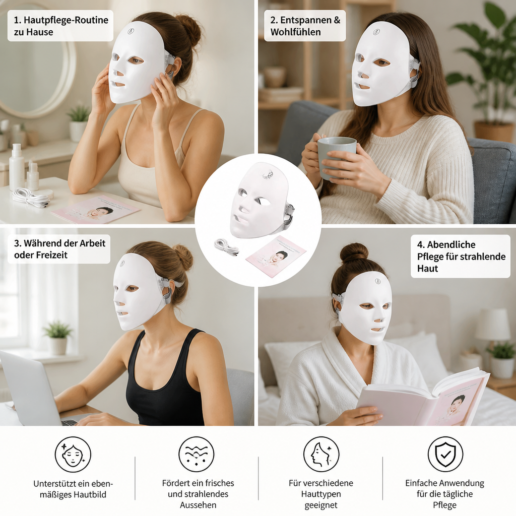 LED Gesichtsmaske – Professionelle Lichttherapie zur Hautverjüngung für Zuhause