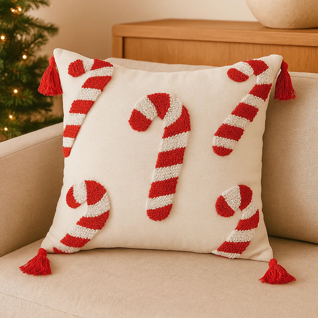 SWEETVELV – Festlicher Weihnachtskissenbezug Mit Zuckerstangenmotiv Und Weichem Samtstoff