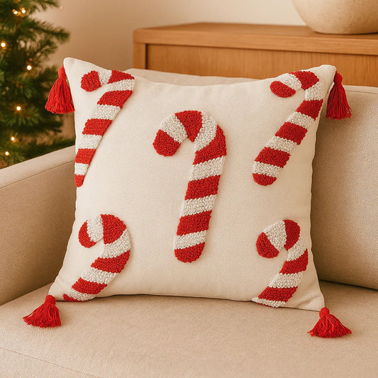 SWEETVELV – Festlicher Weihnachtskissenbezug Mit Zuckerstangenmotiv Und Weichem Samtstoff