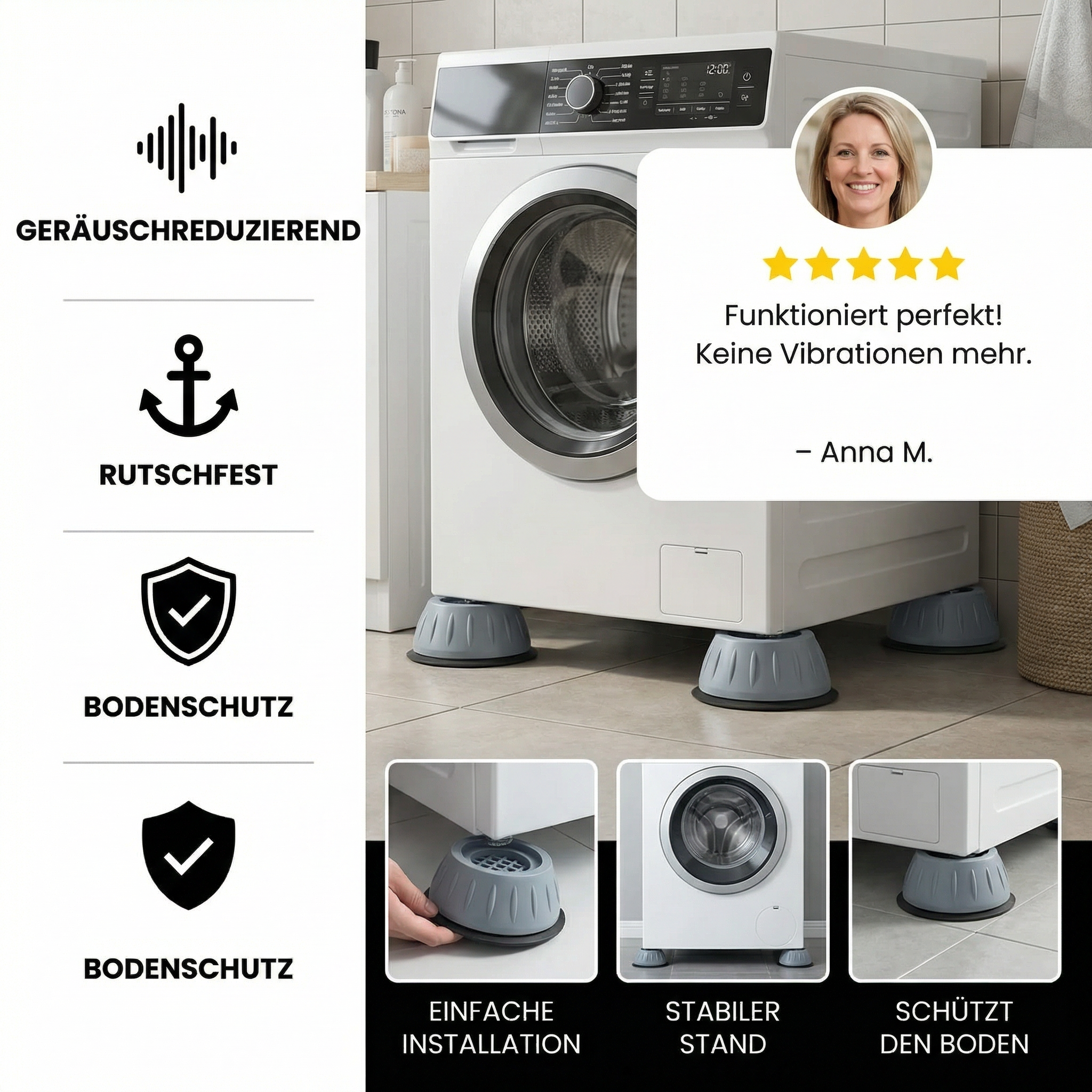 Anti-Vibrationspads für Waschmaschine – Rutschfest & Geräuschdämpfend