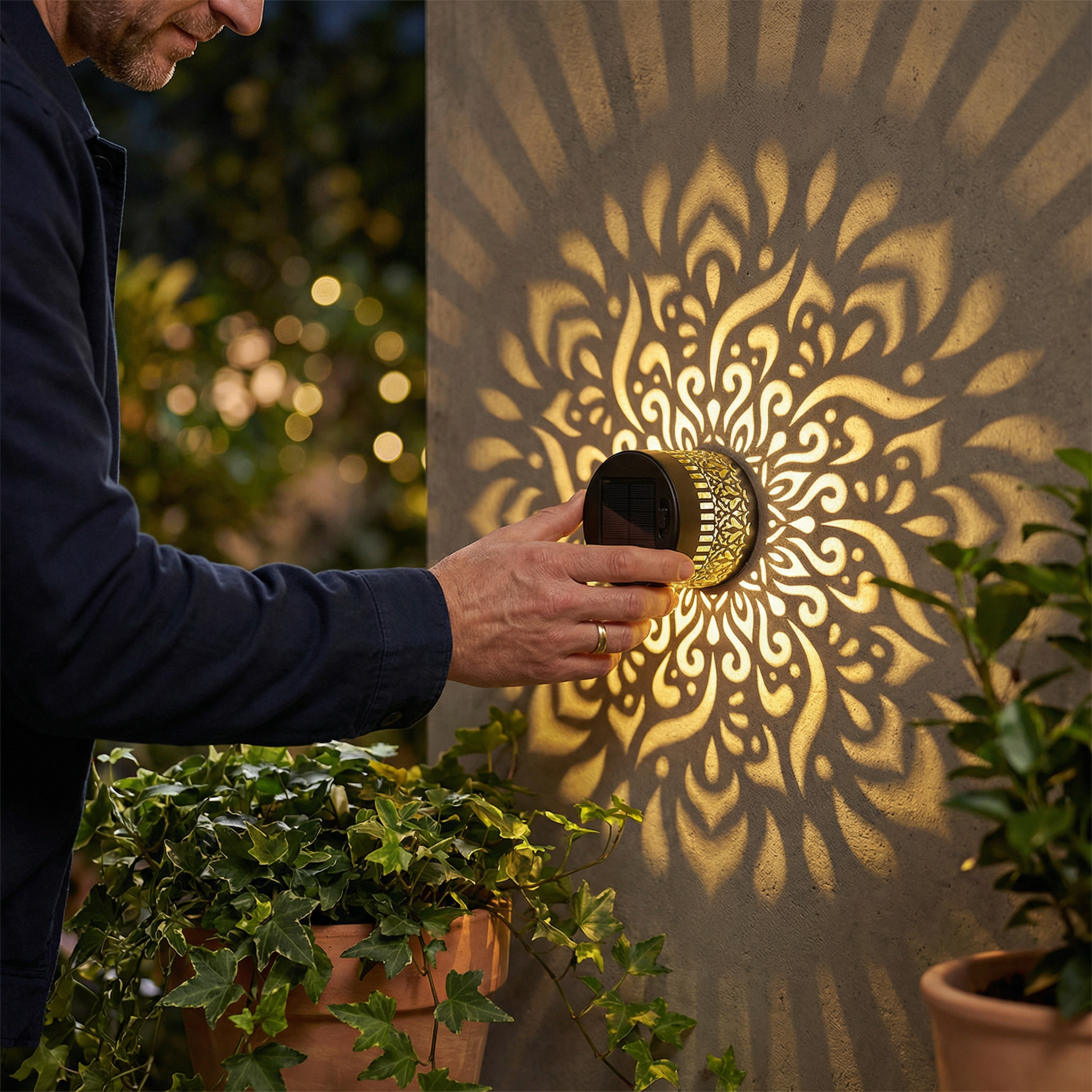 LED Solarleuchte im Mandala Design – Außenwandleuchte für Garten, Zaun & Terrasse