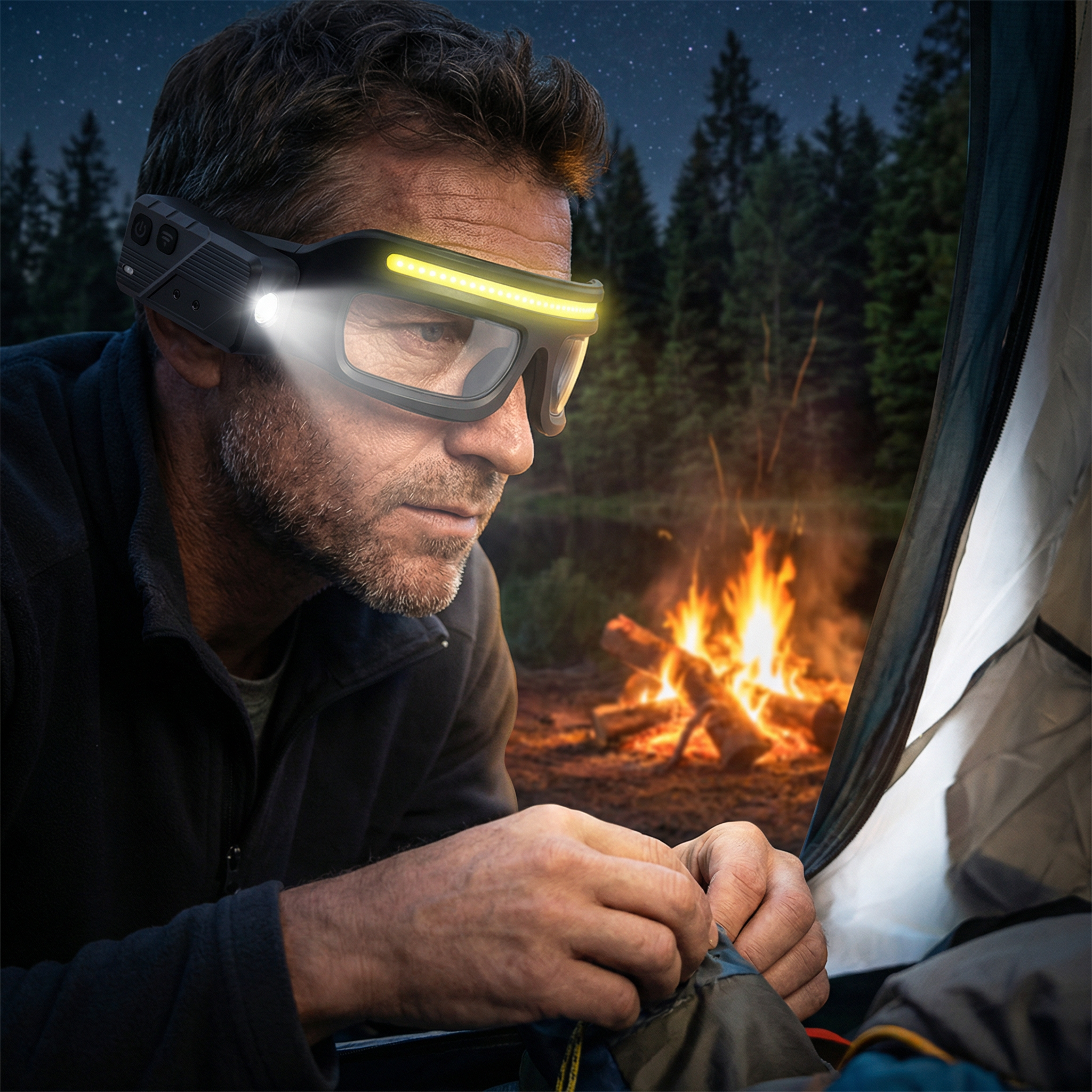 Wiederaufladbare LED Brillen Arbeitsampe mit Bewegungssensor – USB-C Stirnlicht für Arbeiter