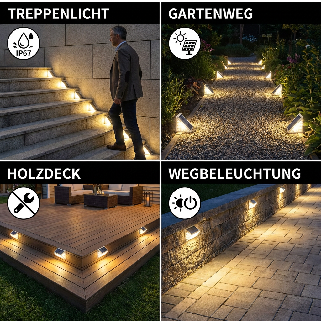 Solar LED Stufenleuchte – IP67 wasserdichte Treppen- & Wegebeleuchtung