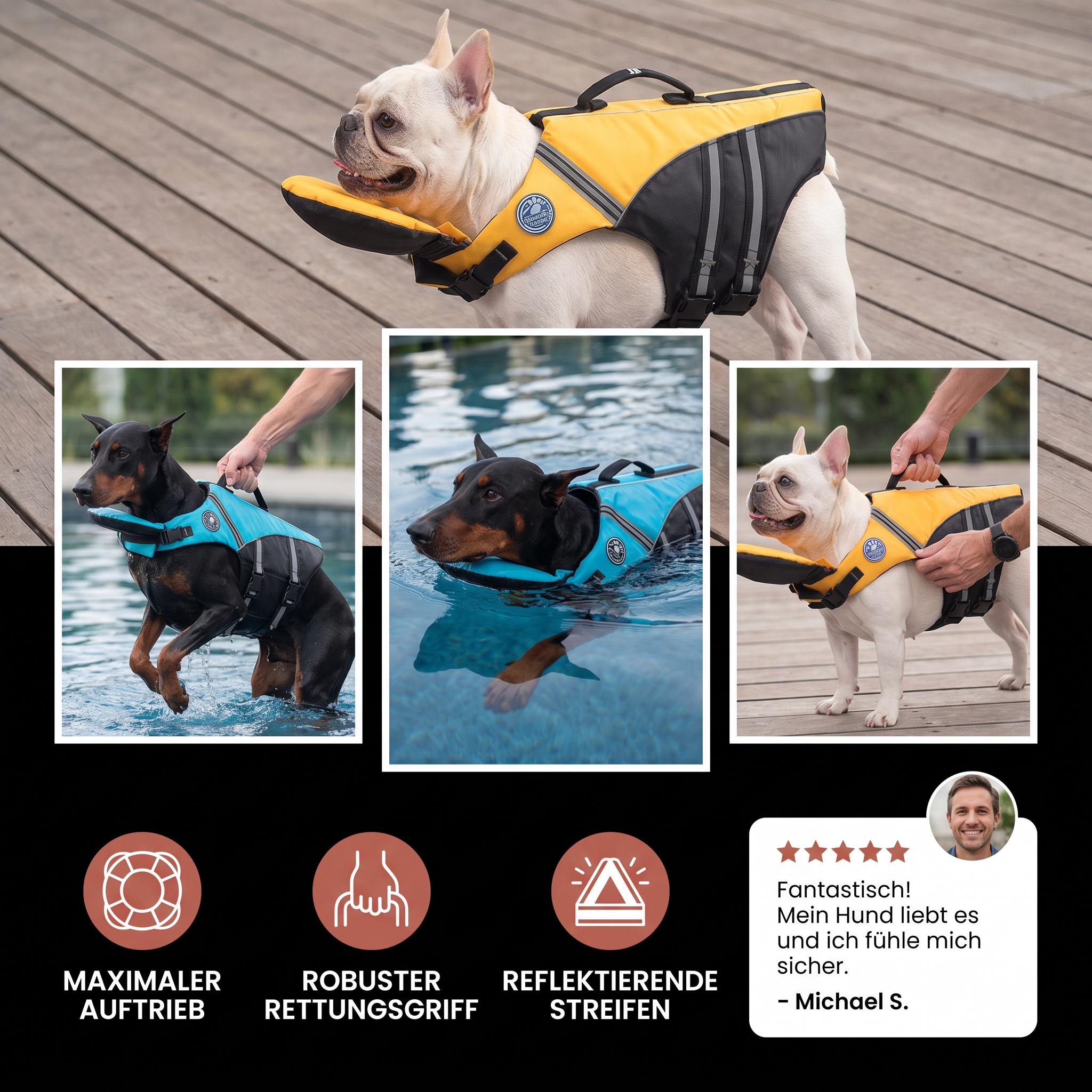 Sicherheits-Schwimmweste für Hunde mit Rettungsgriff