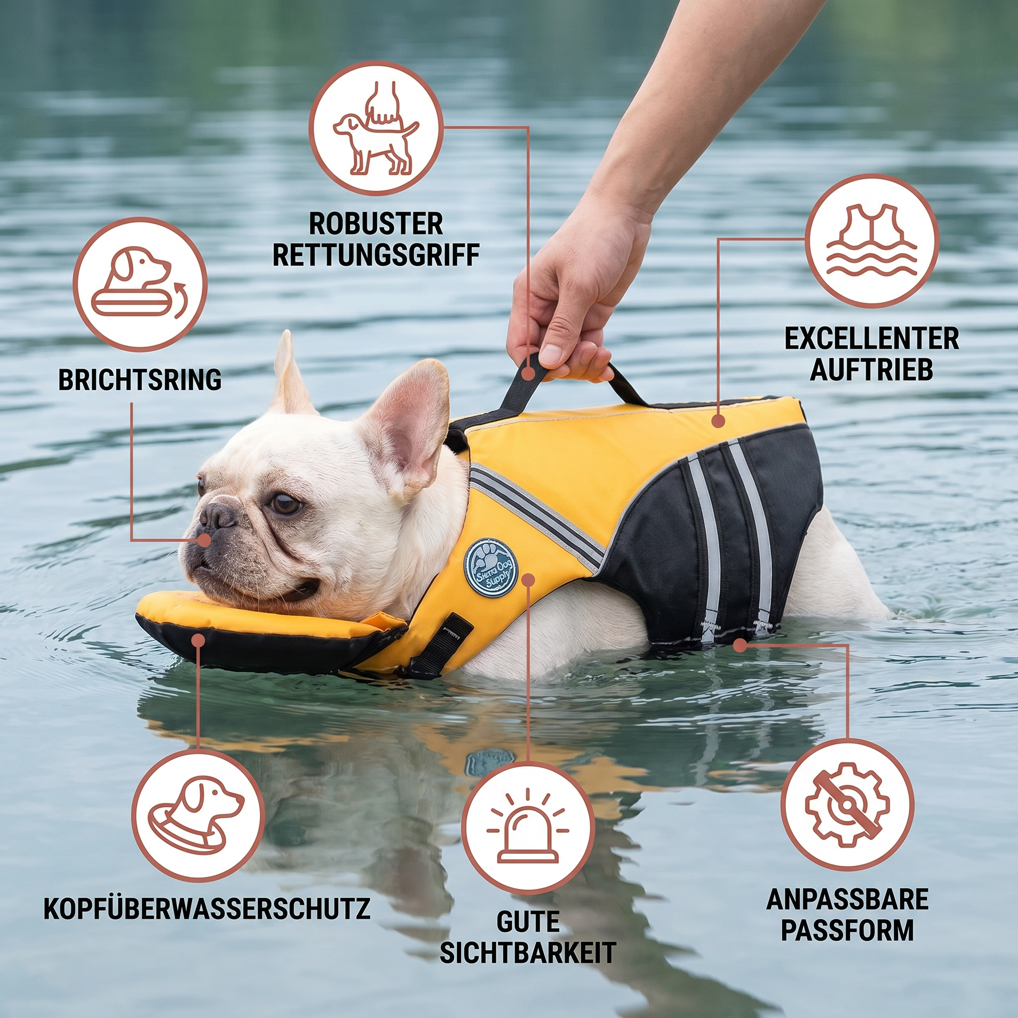 Sicherheits-Schwimmweste für Hunde mit Rettungsgriff