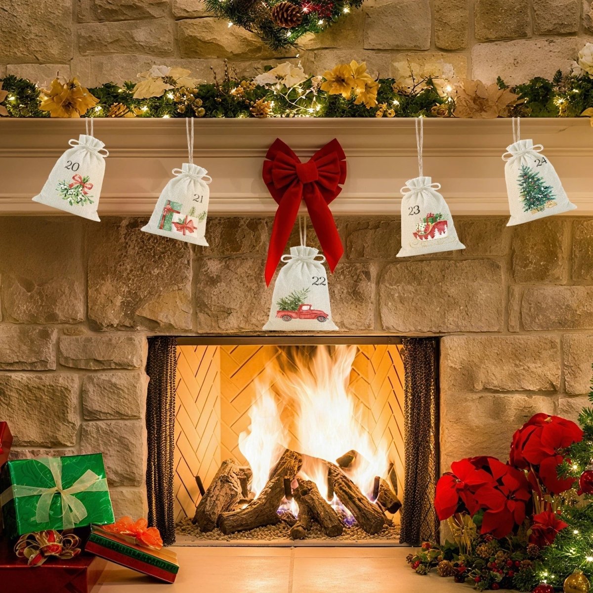 MERRYSAC – 24 Weihnachtsgeschenktüten mit Kordelzug für festliche Stimmung 2