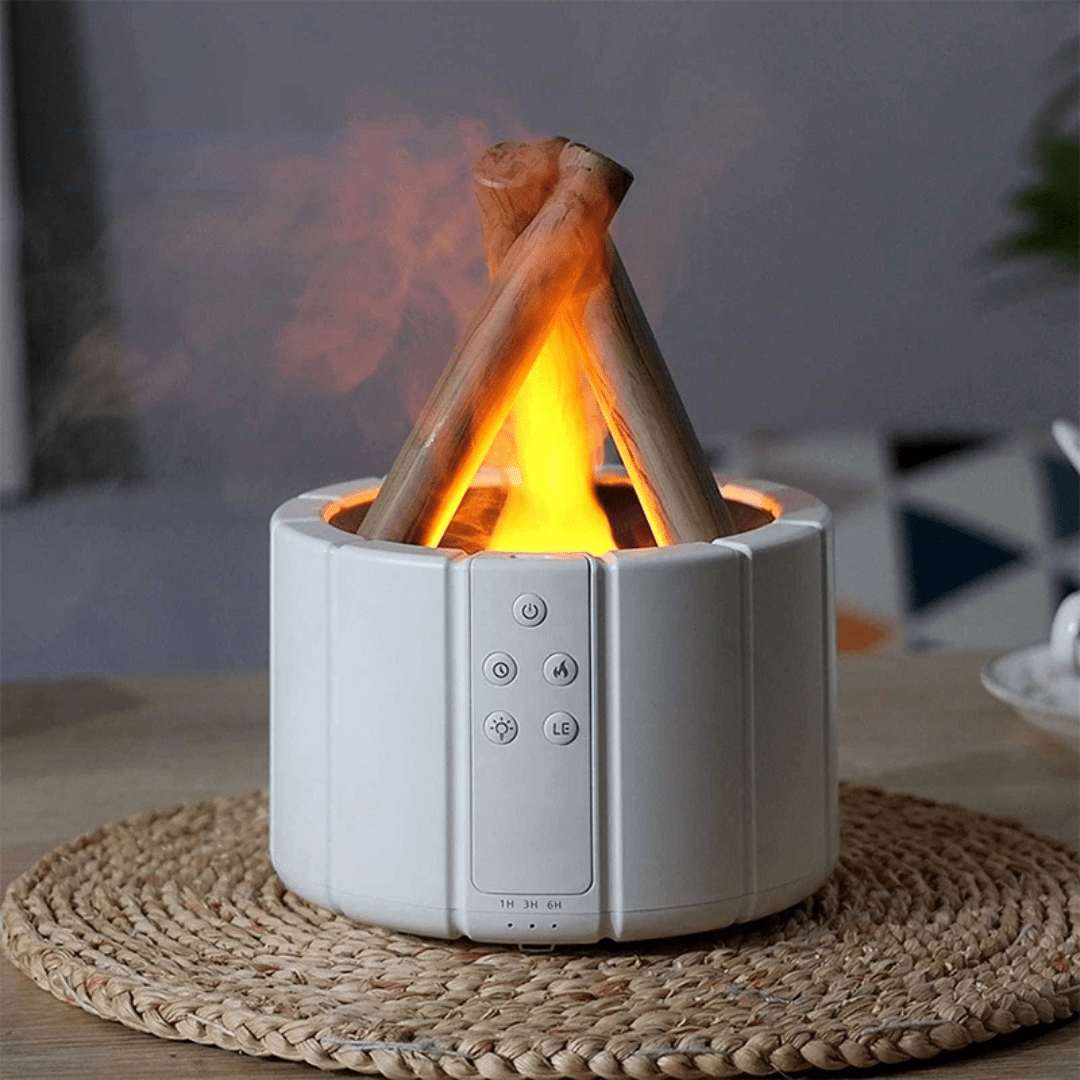 FlareMist Aroma Luftbefeuchter | Ultraschall Flammenlicht Diffuser | Luftbefeuchter mit Duftöl-Funktion | Entspannendes Wohnaccessoire