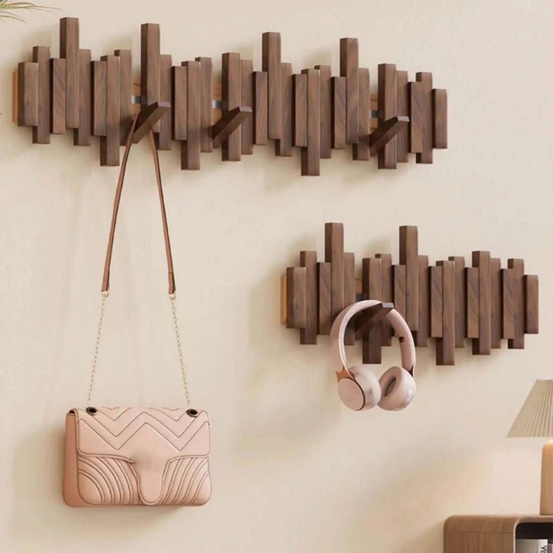 PIANOHANG Wand Regal – Wandgarderobe Aus Massivholz Mit Klappbaren Haken Im Klavierdesign