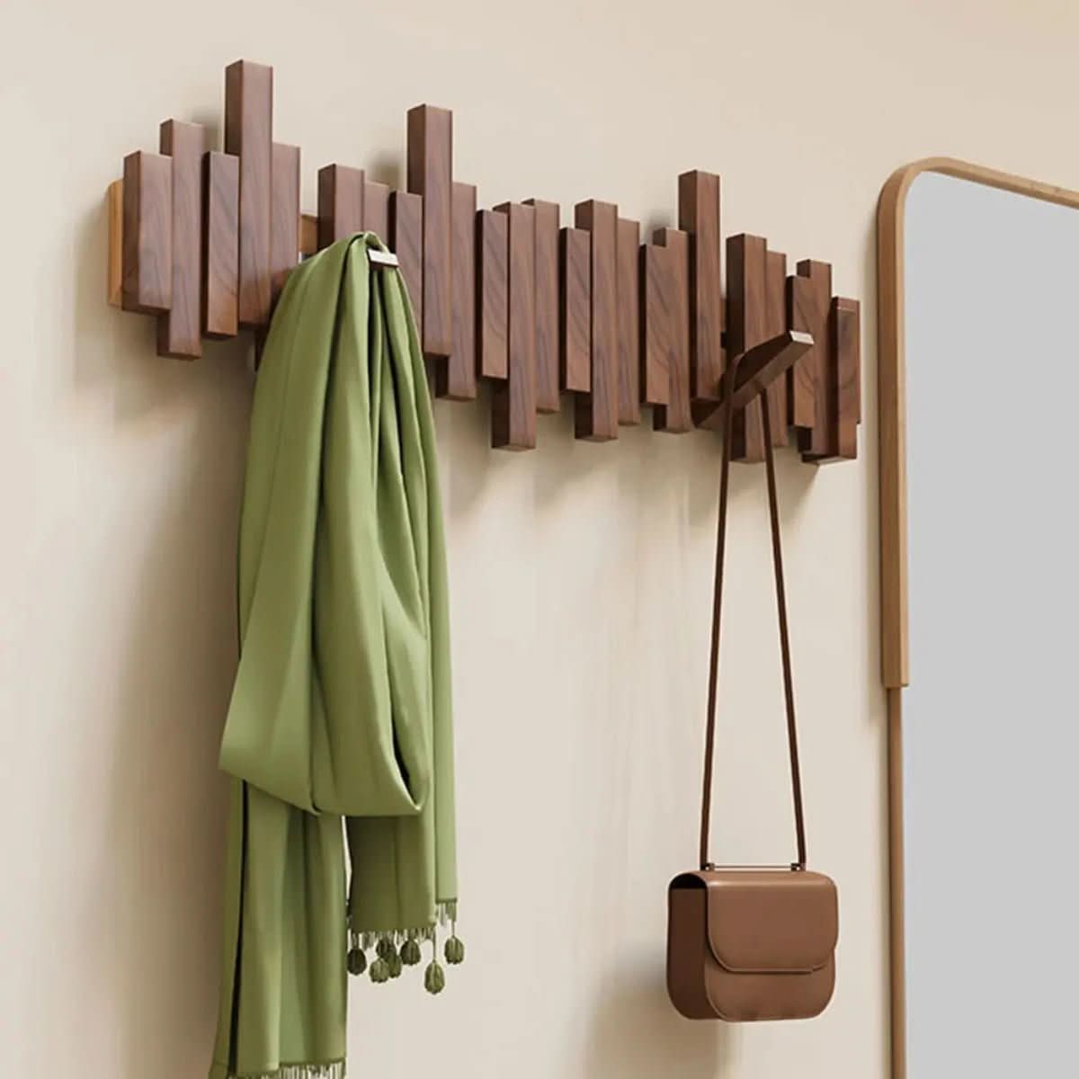 PIANOHANG Wand Regal – Wandgarderobe Aus Massivholz Mit Klappbaren Haken Im Klavierdesign