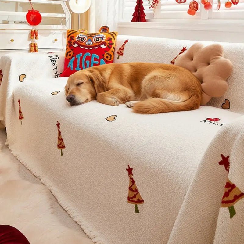 PLUSHGROVE – Weihnachts-Plüsch-Sofadecke mit festlichem Baumdesign und ultraweichem Komfort 0