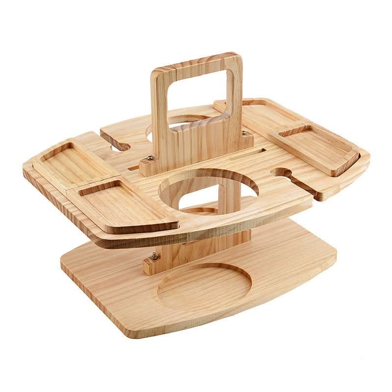 Portabel Holz Picknick Tisch – Faltbarer Picknicktisch aus Holz mit Glashaltern & Snackfächern | Für Garten, Strand & Reisen