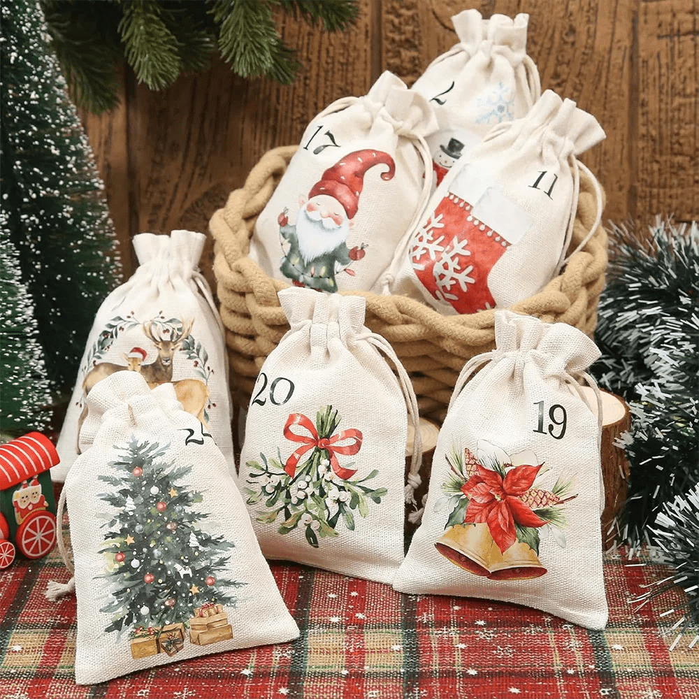 RUSTISAC – 24 Jute-Geschenktüten mit Kordelzug für die Weihnachtsdekoration 2