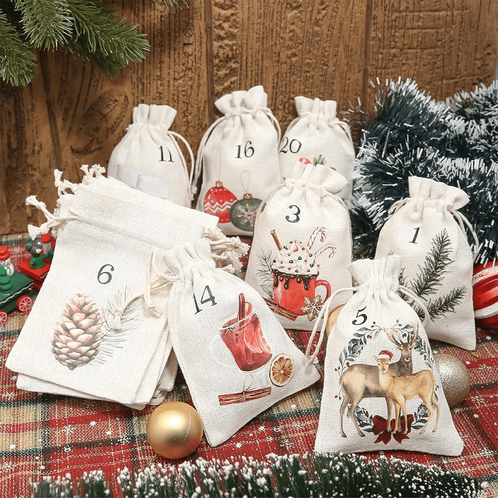 RUSTISAC – 24 Jute-Geschenktüten mit Kordelzug für die Weihnachtsdekoration 4