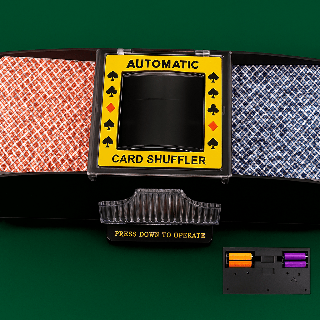 SHUFFLORQ – Automatischer elektrischer Kartenmischer (USB- und batteriebetrieben für 1–2 Kartenspiele) 9