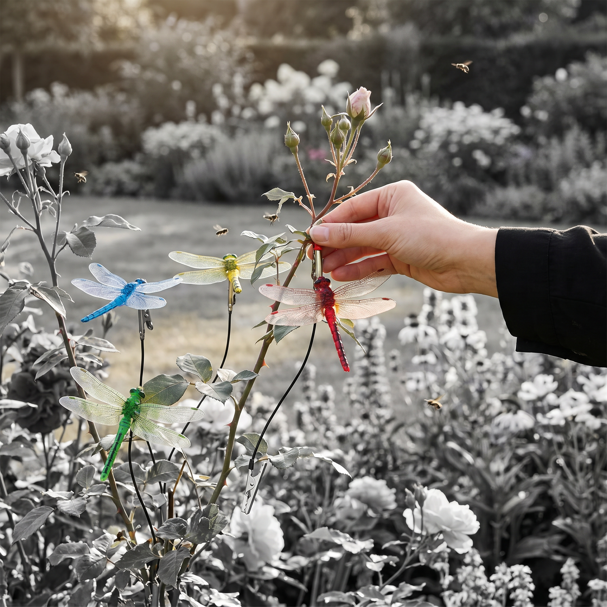 Libellen Klammern - Realistische Insektenabwehr für Haus und Garten (4 Stück)