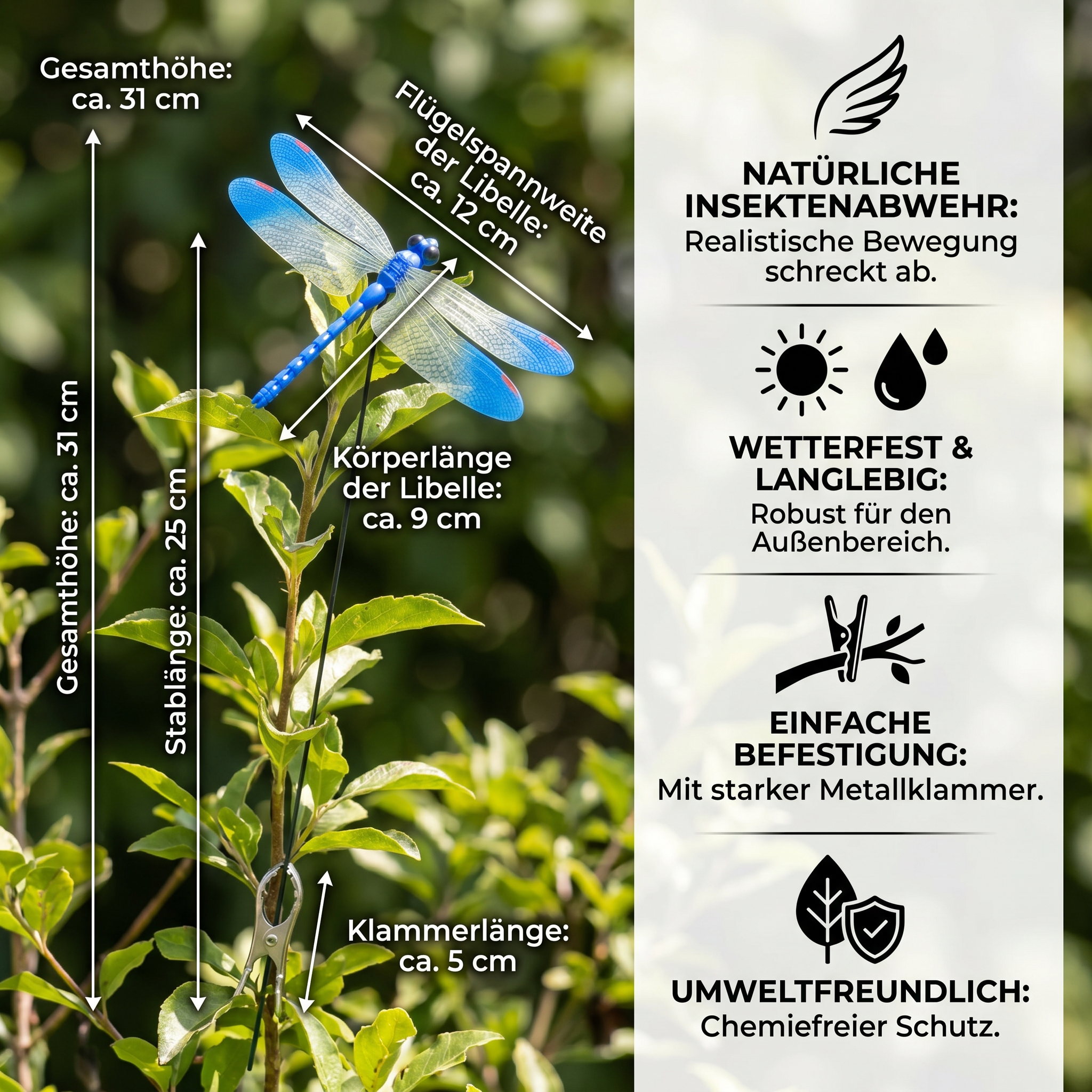 Libellen Klammern - Realistische Insektenabwehr für Haus und Garten (4 Stück)