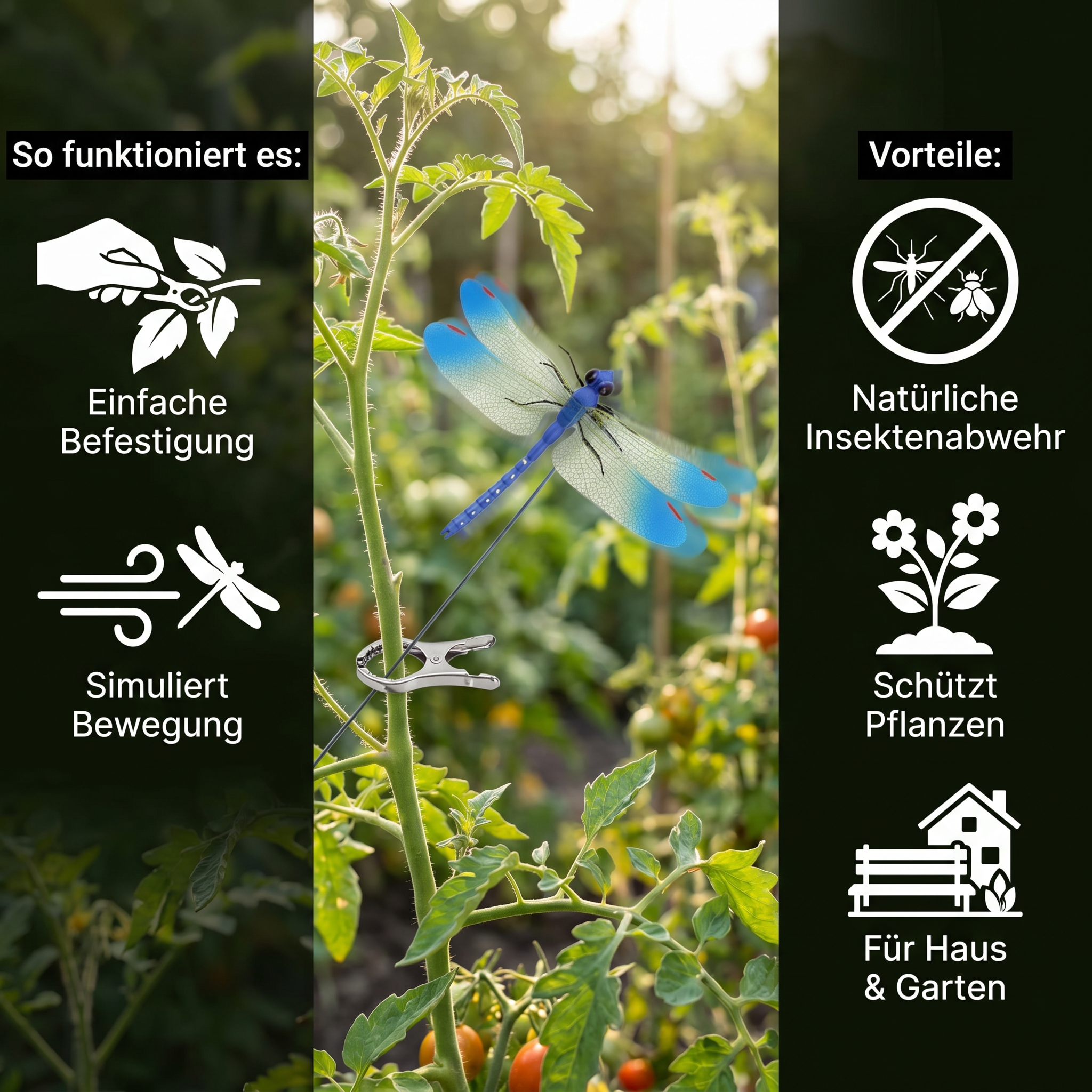 Libellen Klammern - Realistische Insektenabwehr für Haus und Garten (4 Stück)