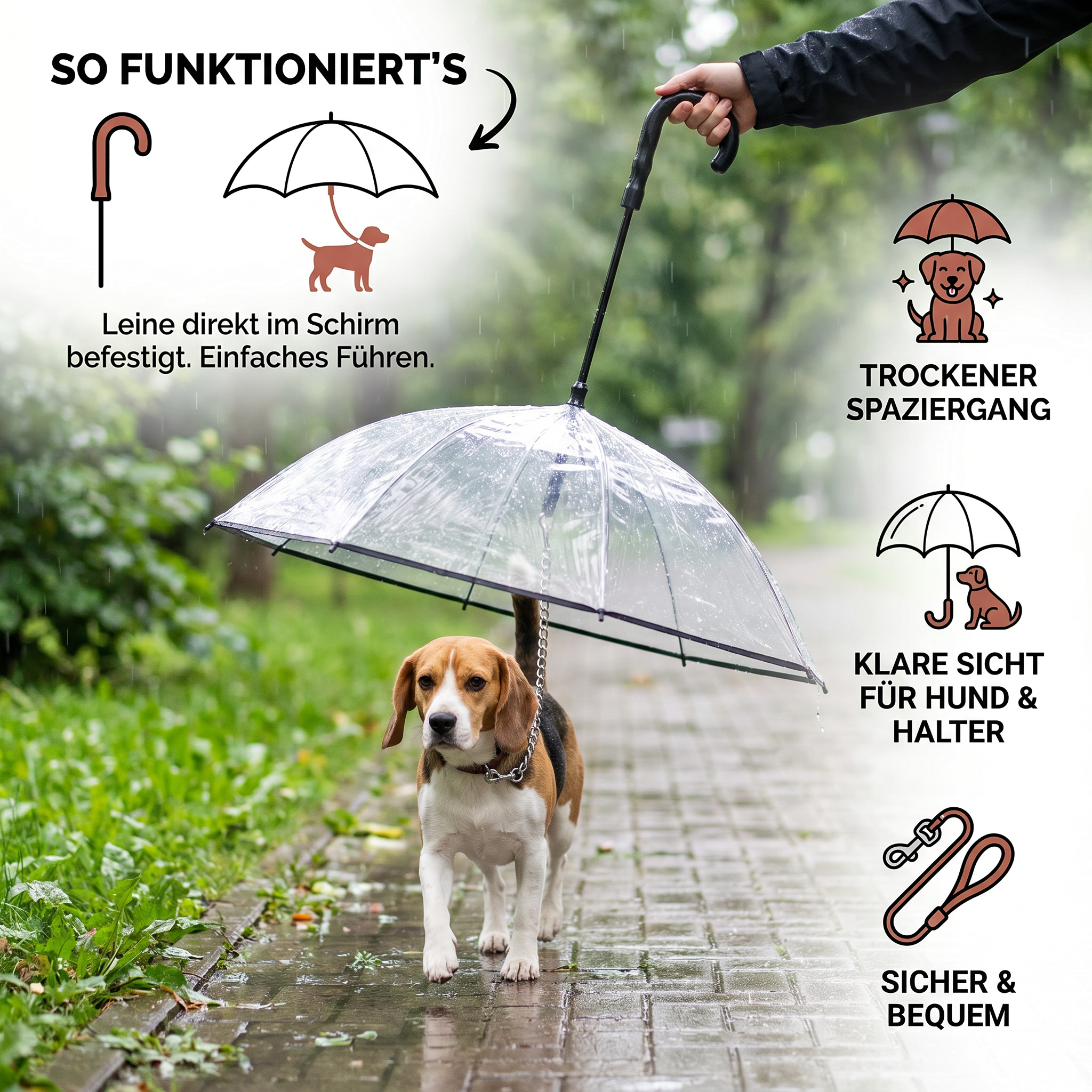 Transparenter Hunde Regenschirm mit Leine für kleine Hunde