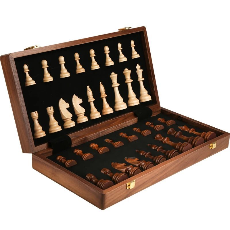 WALNORIS – Premium-Schachset aus Holz mit klassischem, klappbarem Walnussholzbrett 4
