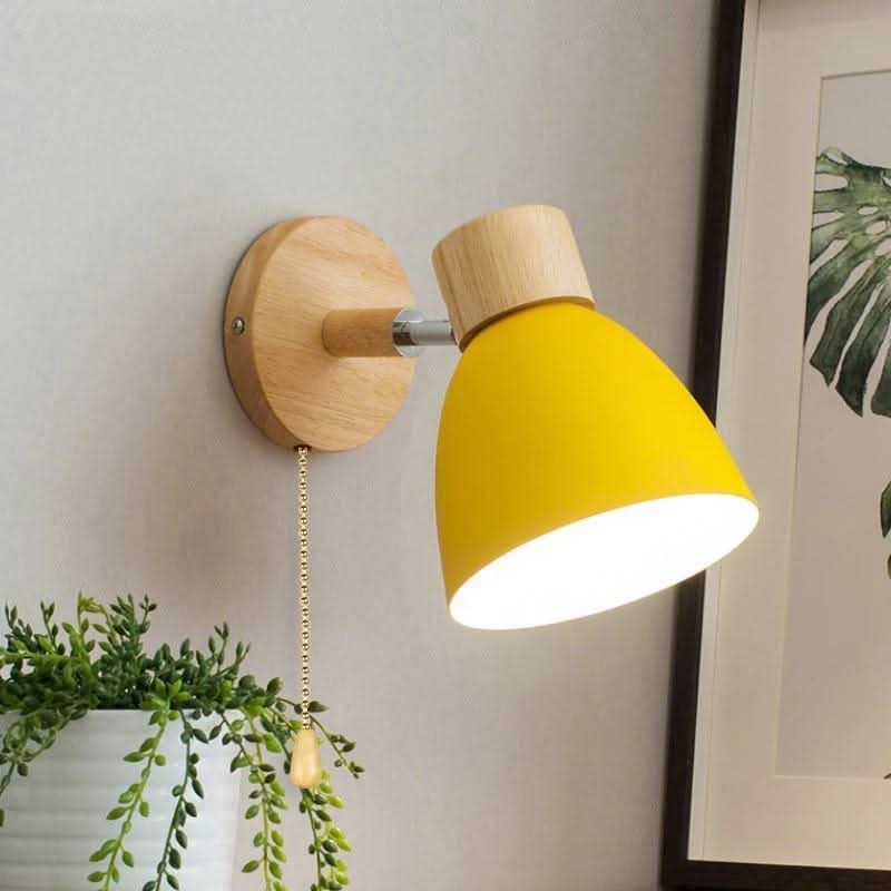 YADIEL Wand Lampe – Nordische Wandlampe Aus Holz Mit Zugschalter