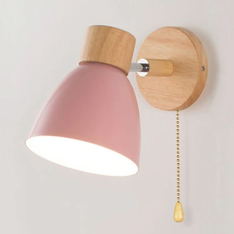 YADIEL Wand Lampe – Nordische Wandlampe Aus Holz Mit Zugschalter
