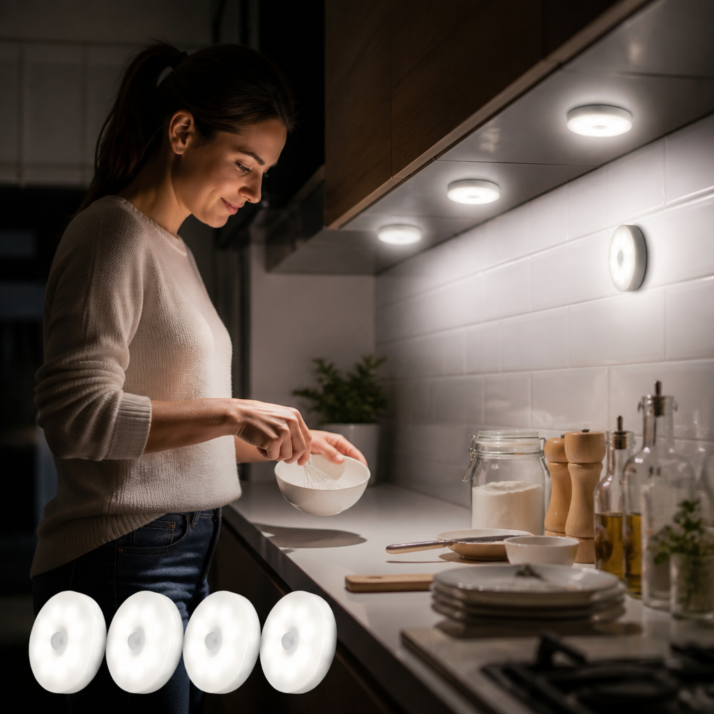 Wiederaufladbares LED Sensorlicht (4er-Set) – Magnetisch und automatisch für vielseitige Anwendungen