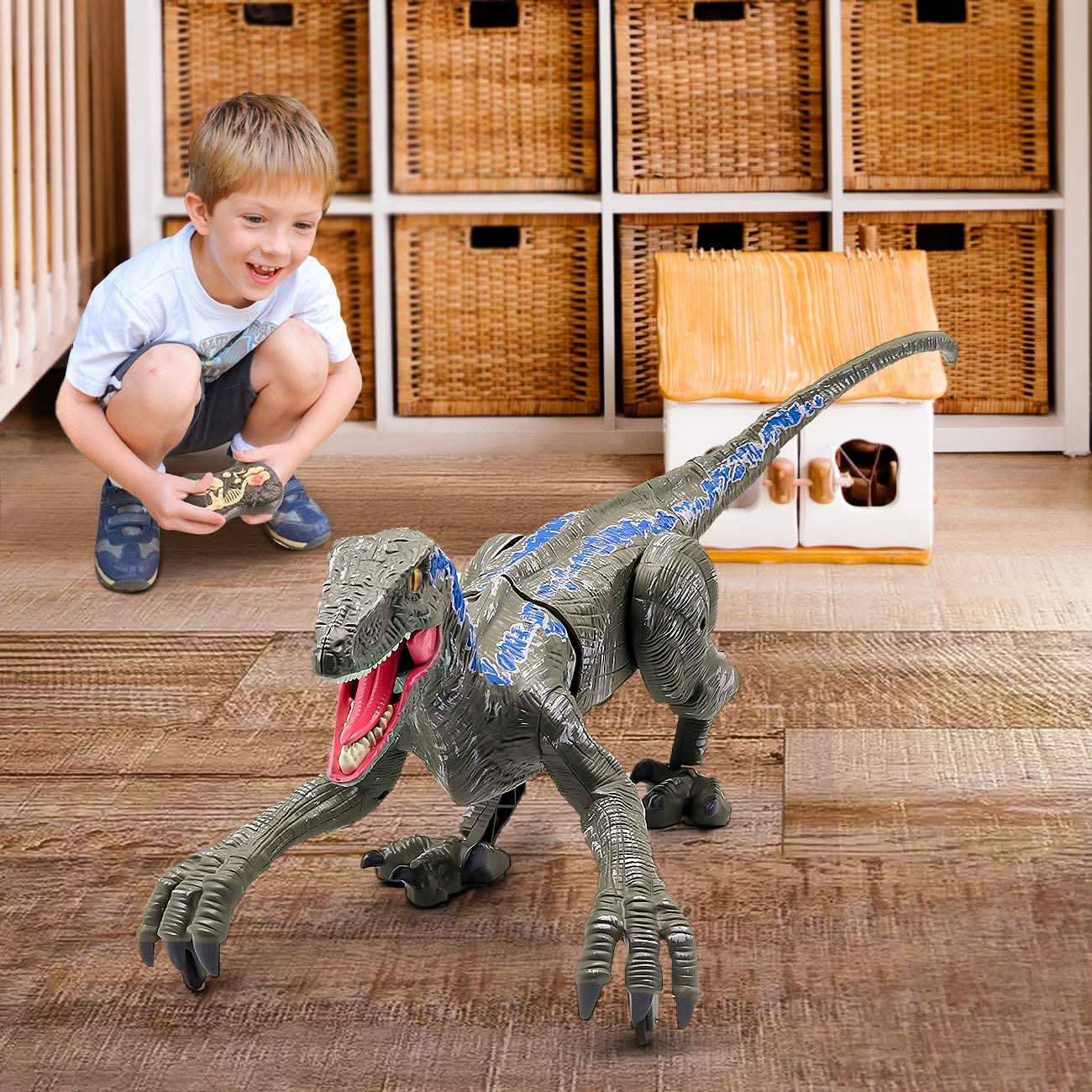 VelociraptorRausch – Interaktiver Velociraptor – Dino-Spielzeug mit Licht, Klang und Fernbedienung