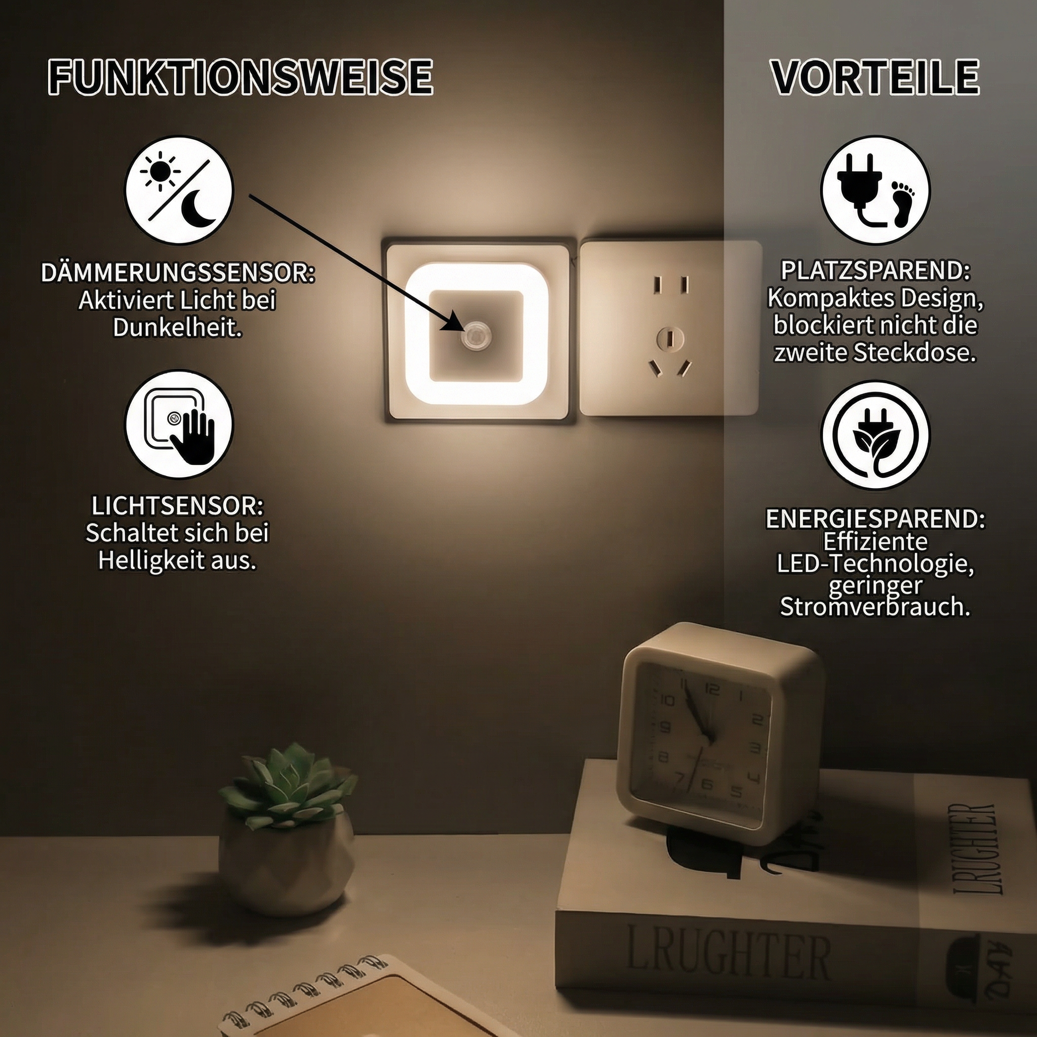 LED Nachtlicht Set mit Sensor – platzsparend & energiesparend